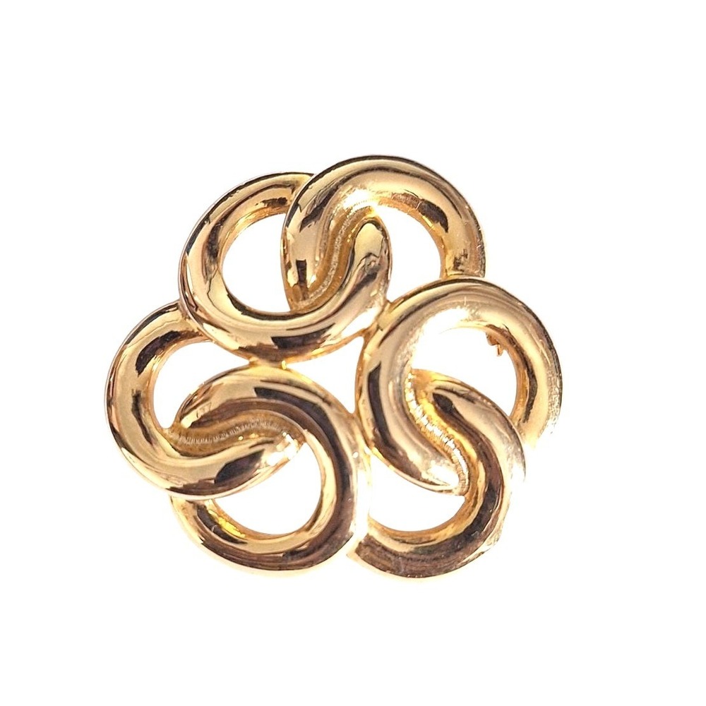 Vintage Gold Tone Interlocking Circle Brooch Pin Geometric Textured Back 1.75"